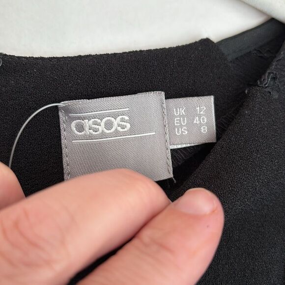 ASOS women’s short sleeve Black lace crepe Sheath Midi Dress Crew Neck 8 NWT! - Picture 6 of 13